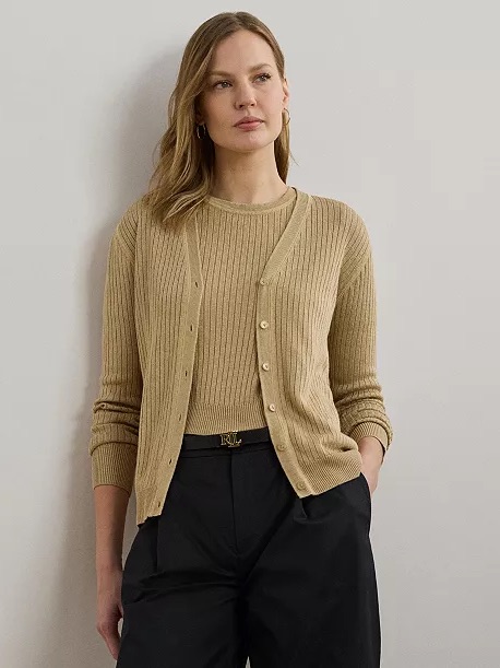 Lauren Ralph Lauren Beige Ribbed Crewneck Sweater And Cardigan Set